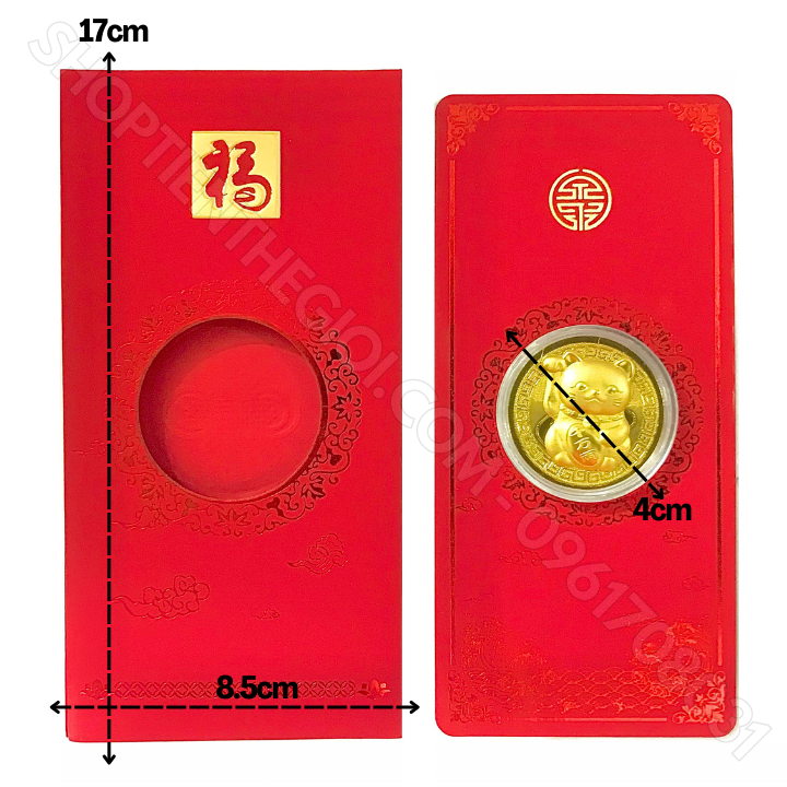 Bao Lì Xì Hình Con Mèo Thần Tài Mạ Vàng VIP - SP005918